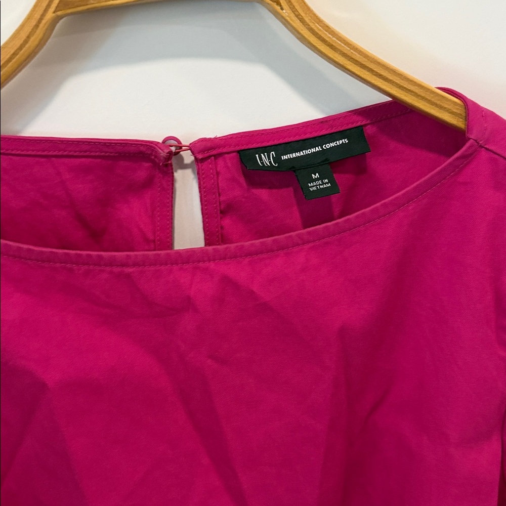 INC Fuchsia Peplum Puff-Sleeve Blouse size medium - Picture 3 of 5